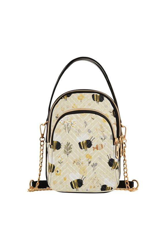 Quilted Women's Crossbody Bag Purses and Handbags with Detachable Leather Strap Cute Bees and Honeycomb Pattern