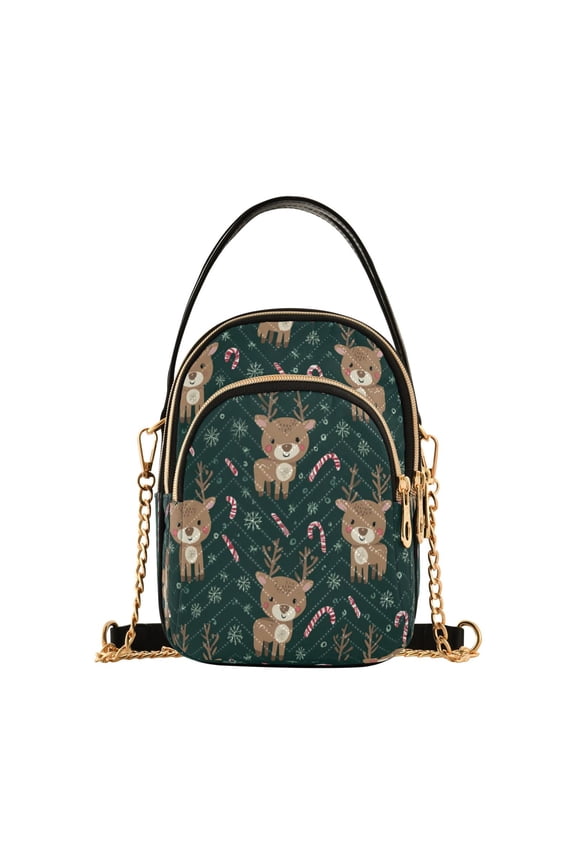 Quilted Women's Crossbody Bag Purses and Handbags with Detachable Leather Strap Cute Christmas Reindeer Pattern