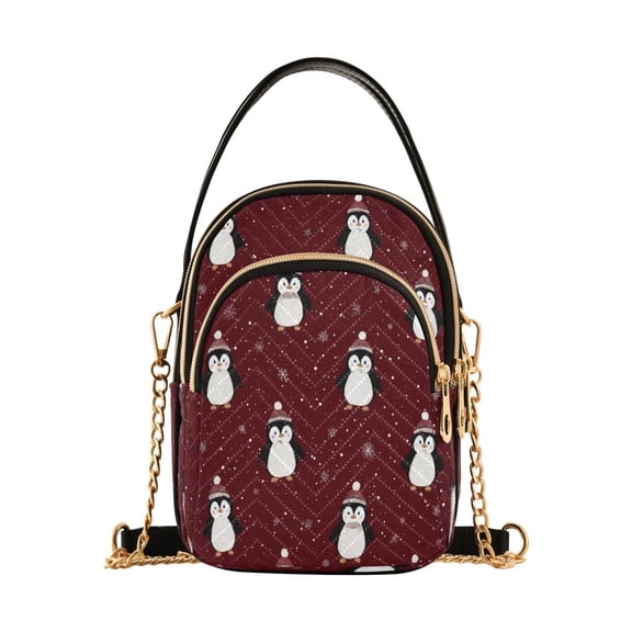 Quilted Women's Crossbody Bag Purses and Handbags with Detachable Leather Strap Cute Penguin Pattern