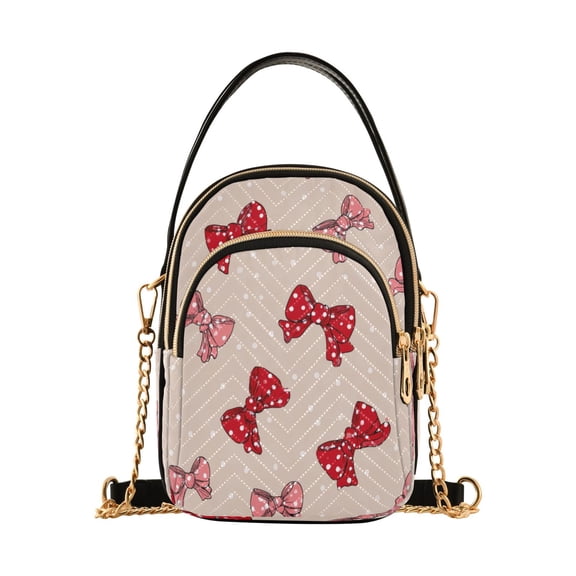 Quilted Women's Crossbody Bag Purses and Handbags with Detachable Leather Strap Cute Red Bows Pattern