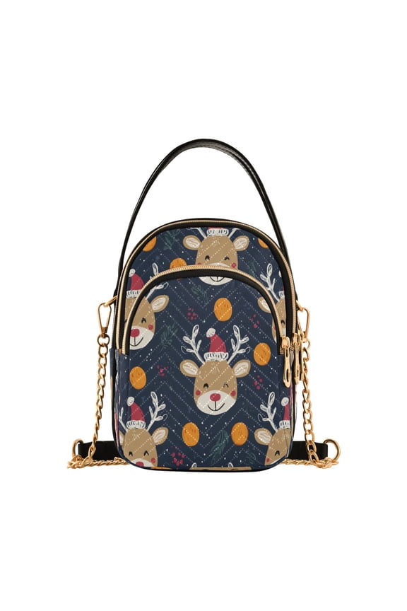 Quilted Women's Crossbody Bag Purses and Handbags with Detachable Leather Strap Cute Reindeer Pattern