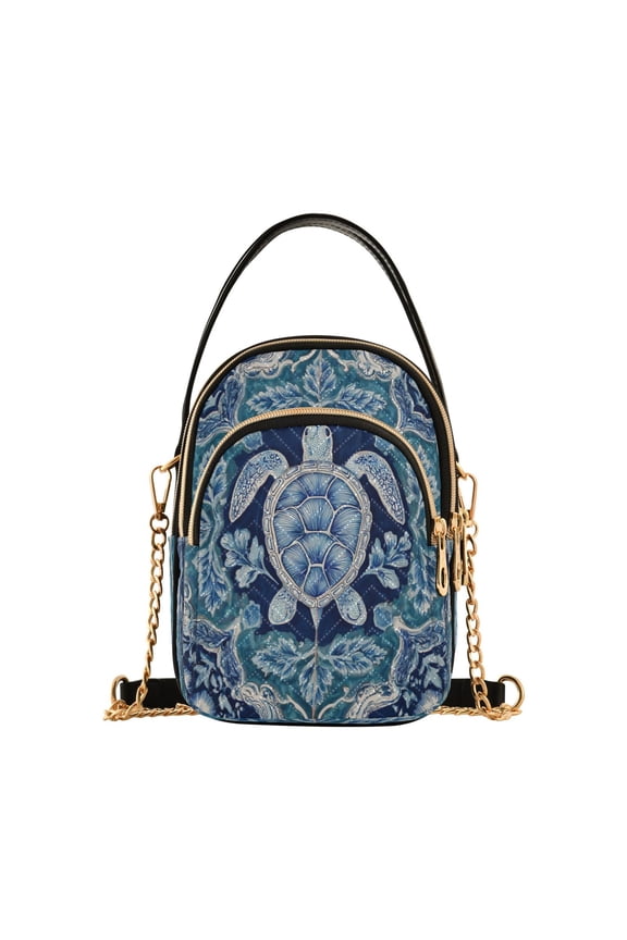 Quilted Women's Crossbody Bag Purses and Handbags with Detachable Leather Strap Dark Teal Turtle Pattern
