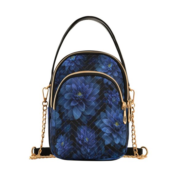 Quilted Women's Crossbody Bag Purses and Handbags with Detachable Leather Strap Deep Blue Flower