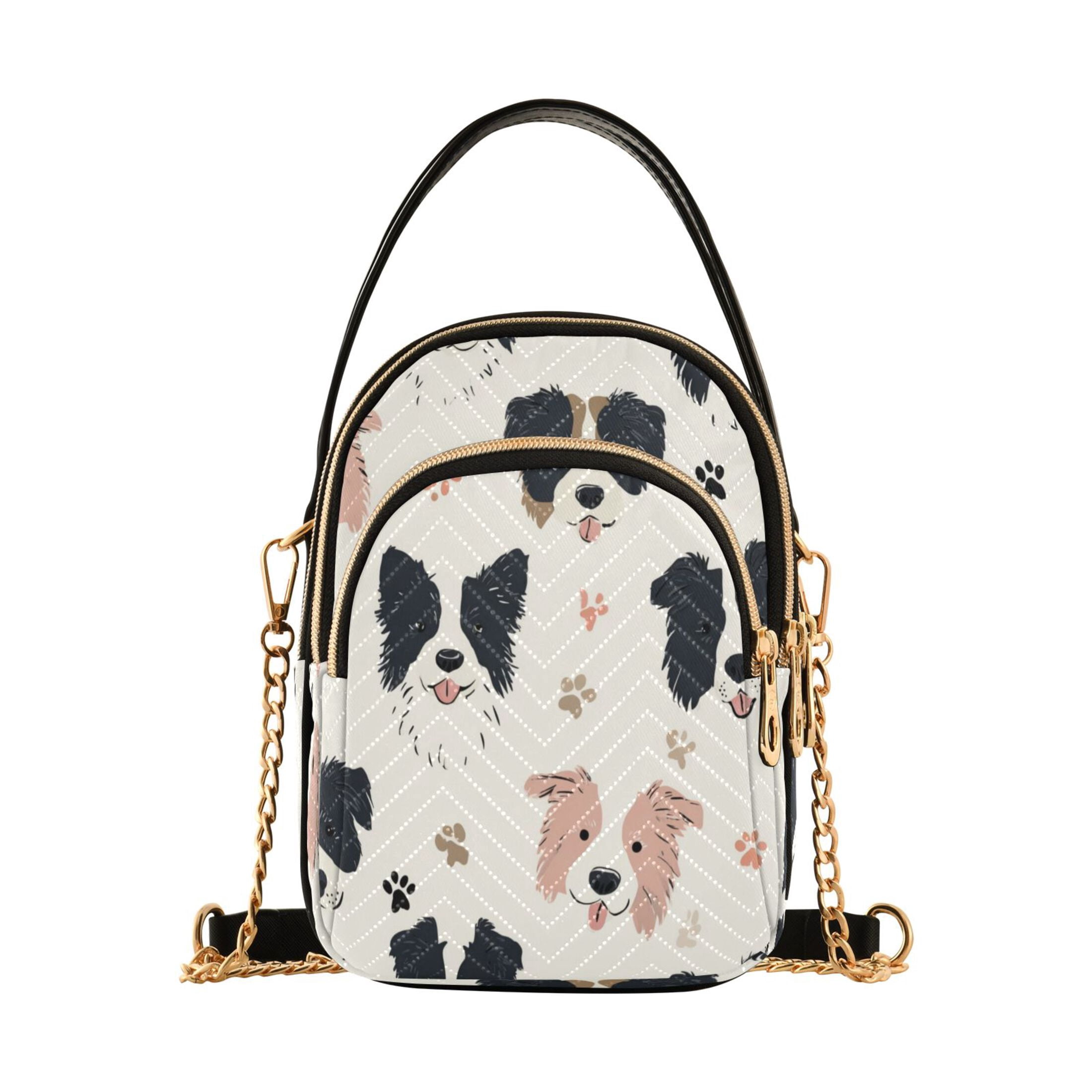 Quilted Women's Crossbody Bag Purses and Handbags with Detachable Leather Strap Dog Head and Paw Prints