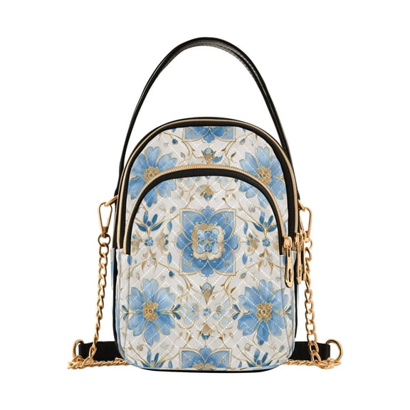 Quilted Women's Crossbody Bag Purses and Handbags with Detachable Leather Strap Elegant and Timeless Blue Flower