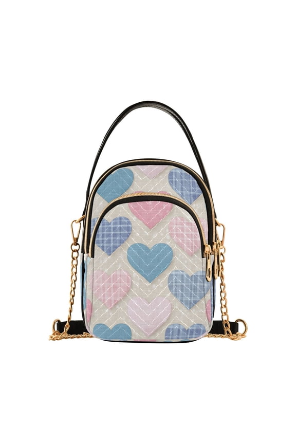 Quilted Women's Crossbody Bag Purses and Handbags with Detachable Leather Strap Gingham Heart-shaped Pattern
