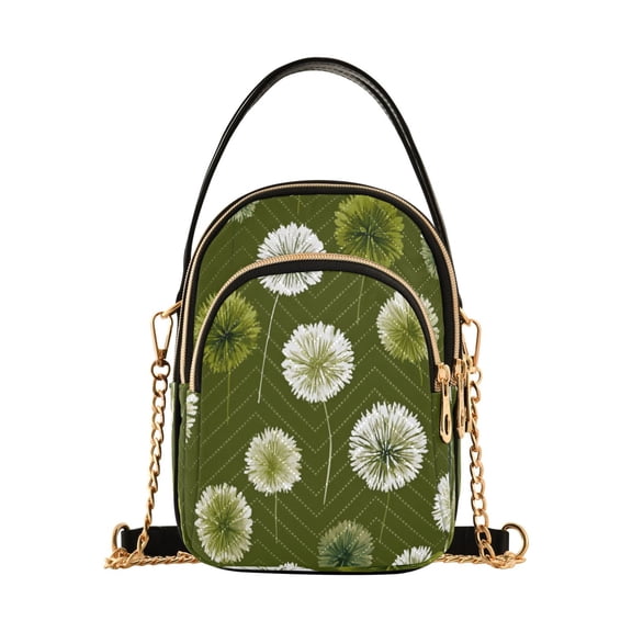 Quilted Women's Crossbody Bag Purses and Handbags with Detachable Leather Strap Green Dandelions Pattern
