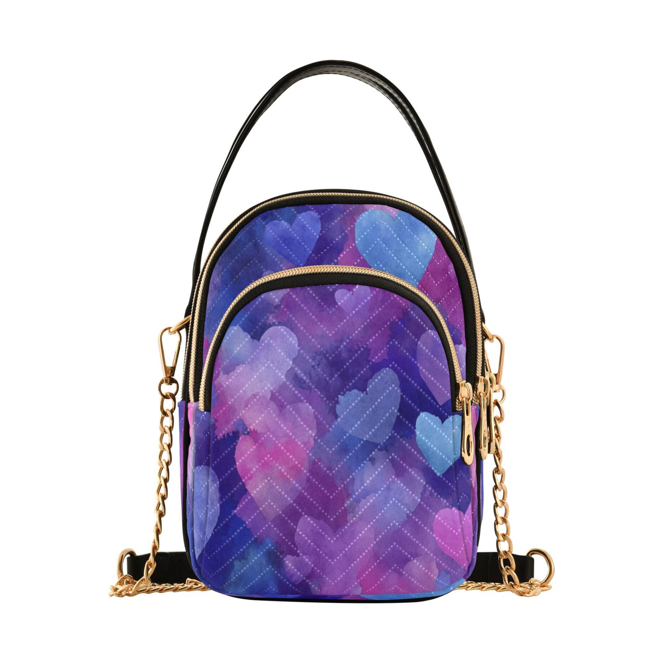 Quilted Women's Crossbody Bag Purses and Handbags with Detachable Leather Strap Indigo and Violet Hearts