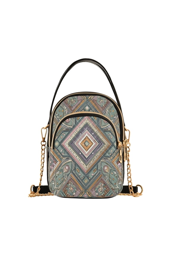 Quilted Women's Crossbody Bag Purses and Handbags with Detachable Leather Strap Intricate Brown Batik Pattern