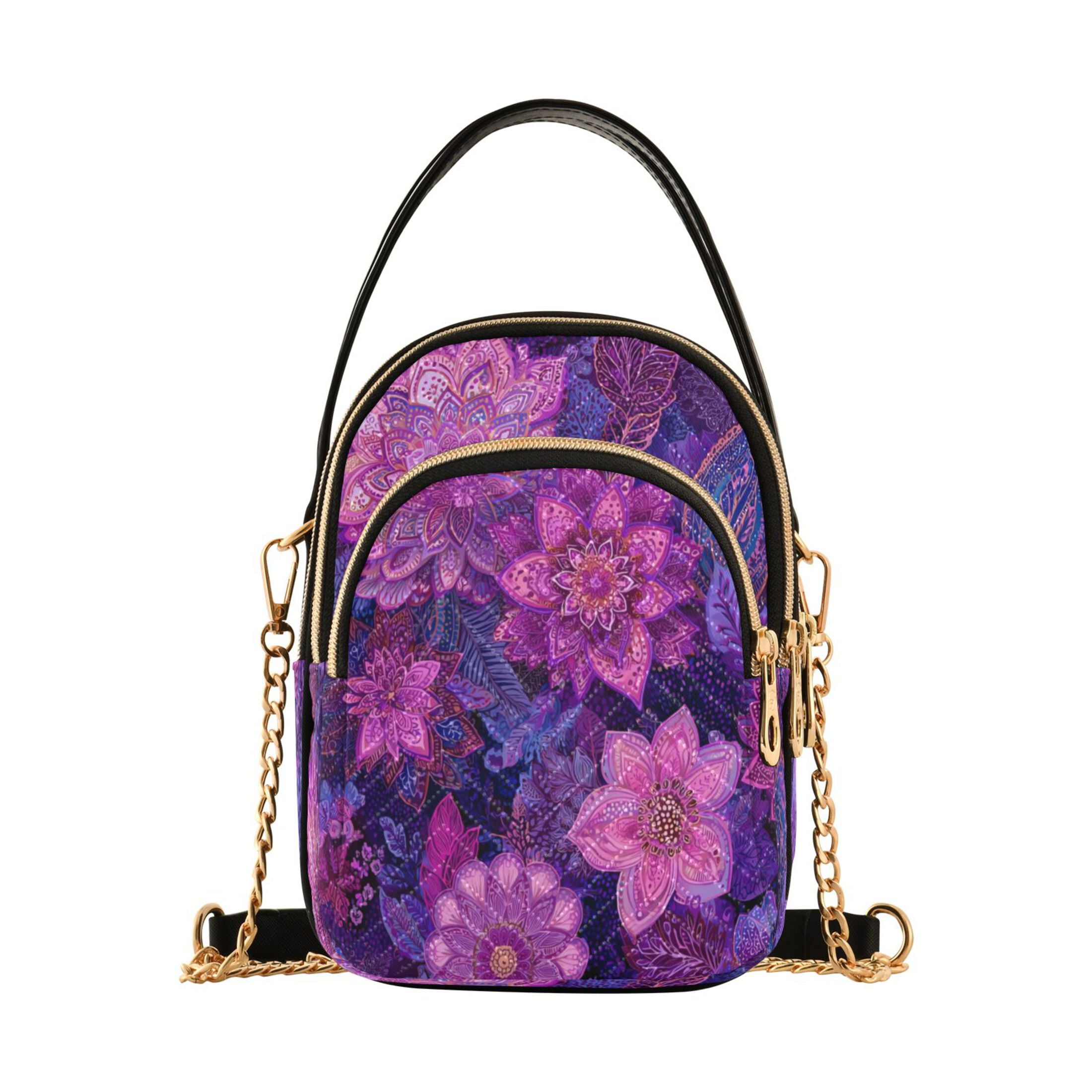 Quilted Women's Crossbody Bag Purses and Handbags with Detachable Leather Strap Lavender Bohemian Pattern