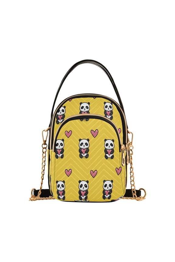 Quilted Women's Crossbody Bag Purses and Handbags with Detachable Leather Strap Panda Cartoon with Heart Pattern
