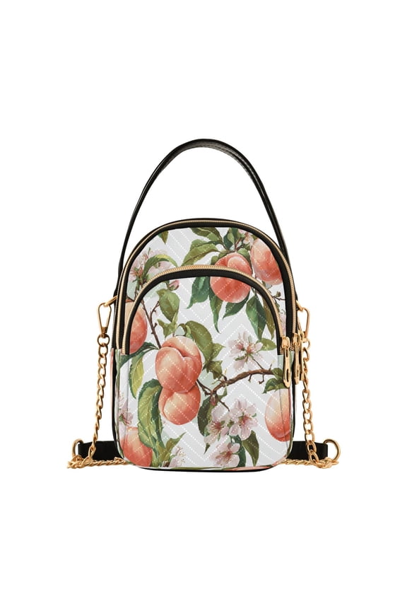 Quilted Women's Crossbody Bag Purses and Handbags with Detachable Leather Strap Peach Fruit Pattern
