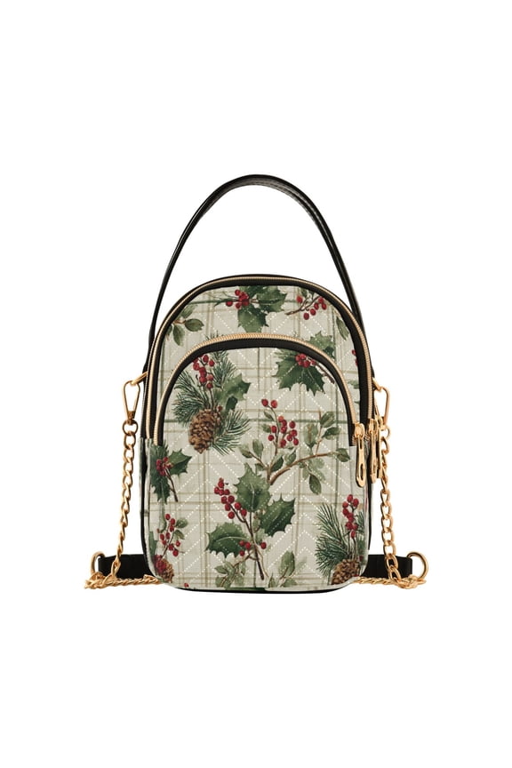 Quilted Women's Crossbody Bag Purses and Handbags with Detachable Leather Strap Pine Boughs and Holly Pattern