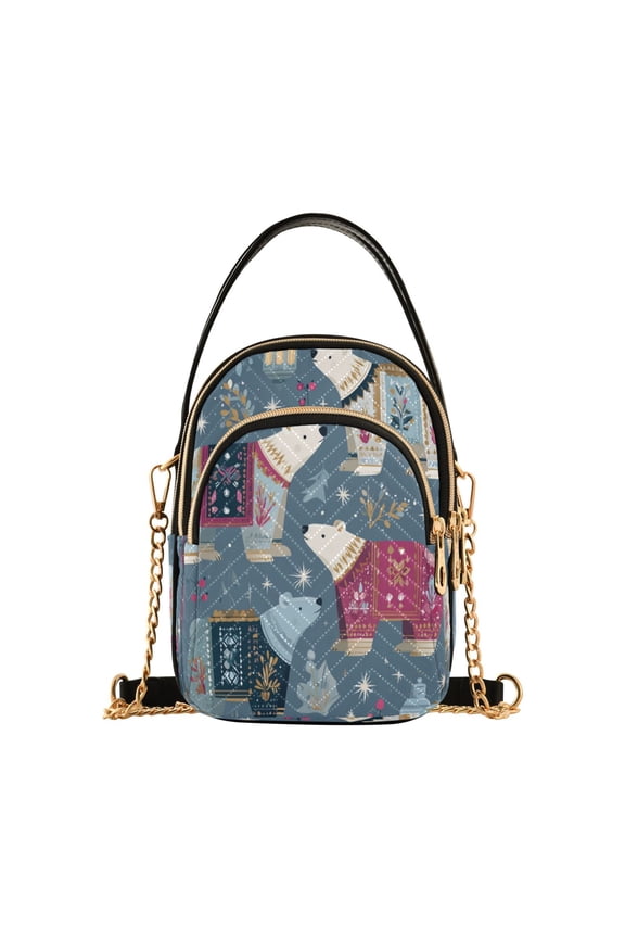 Quilted Women's Crossbody Bag Purses and Handbags with Detachable Leather Strap Polar Bear Pattern