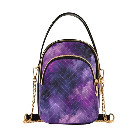 Quilted Women's Crossbody Bag Purses and Handbags with Detachable Leather Strap Purple and Black Tie-dye Texture