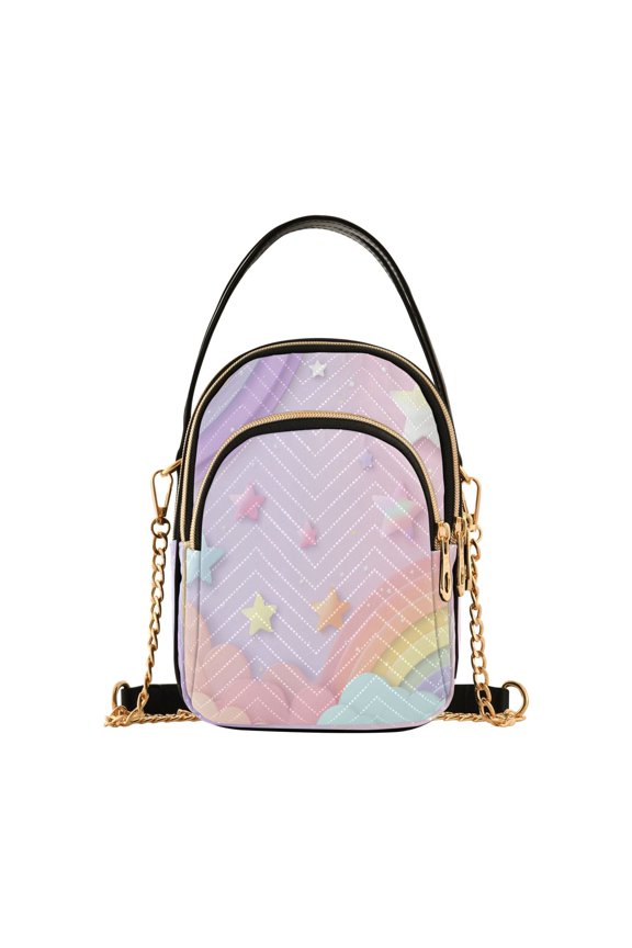 Quilted Women's Crossbody Bag Purses and Handbags with Detachable Leather Strap Rainbow Stars and Cloud Pattern