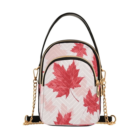 Quilted Women's Crossbody Bag Purses and Handbags with Detachable Leather Strap Red Maple Leaves Pattern