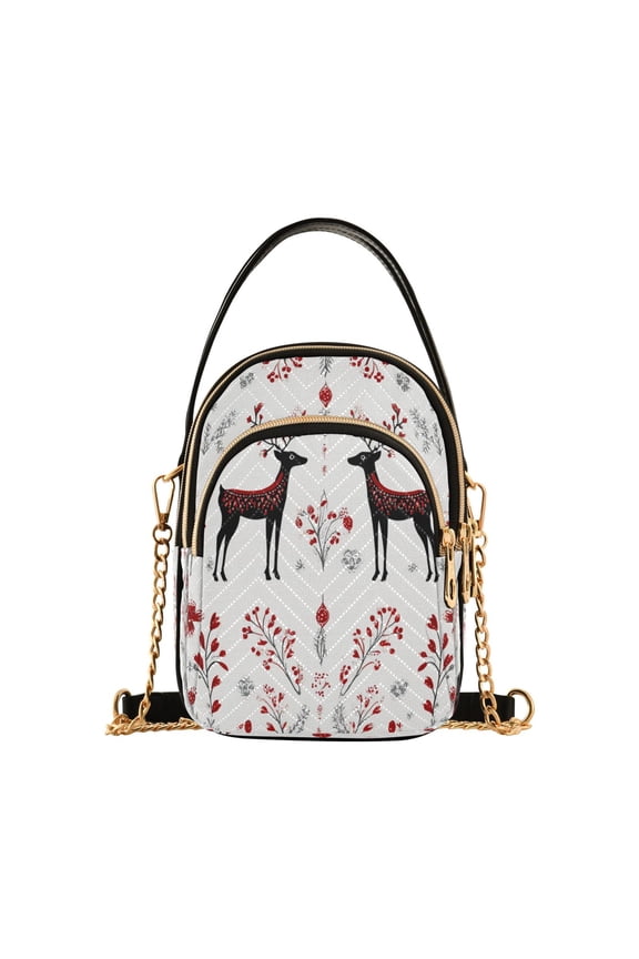 Quilted Women's Crossbody Bag Purses and Handbags with Detachable Leather Strap Reindeer Pattern