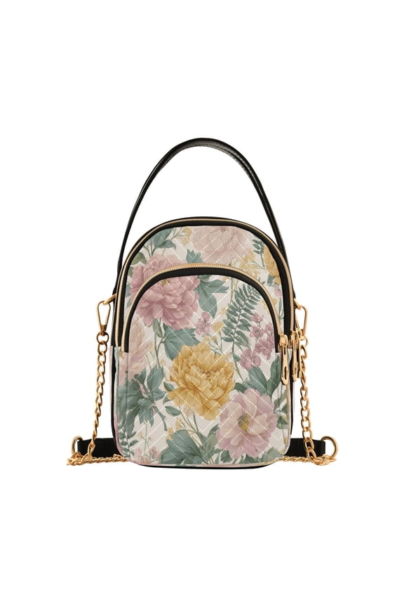 Quilted Women's Crossbody Bag Purses and Handbags with Detachable Leather Strap Retro Plant Pattern