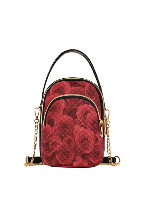 Quilted Women's Crossbody Bag Purses and Handbags with Detachable Leather Strap Romantic Red Roses in Rows