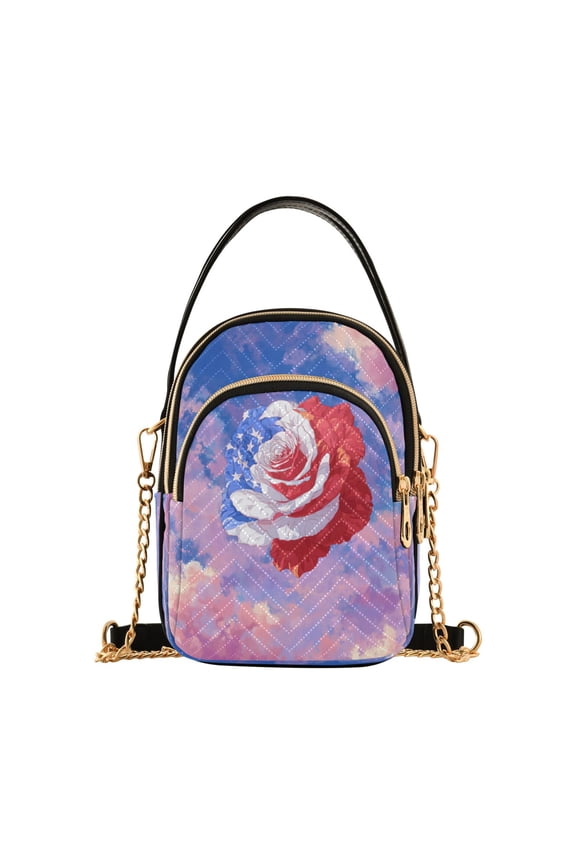 Quilted Women's Crossbody Bag Purses and Handbags with Detachable Leather Strap Rose with Flag Pattern