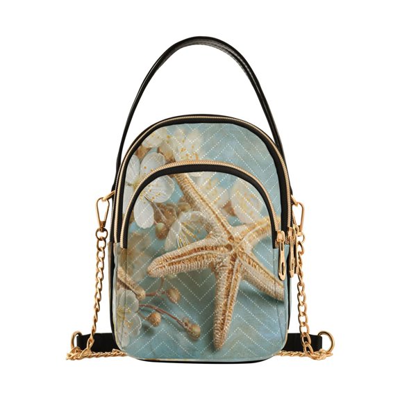Quilted Women's Crossbody Bag Purses and Handbags with Detachable Leather Strap Starfish with Flowers