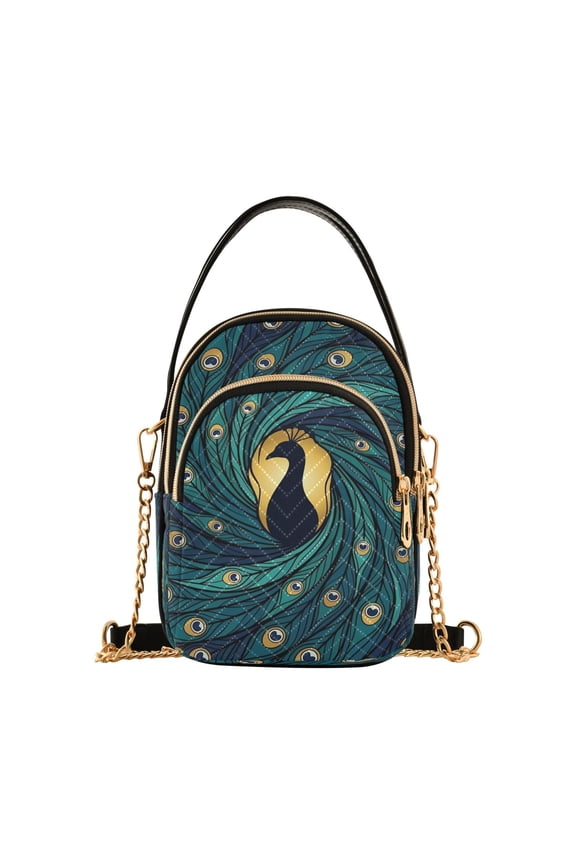 Quilted Women's Crossbody Bag Purses and Handbags with Detachable Leather Strap Swirling Tail Feathers