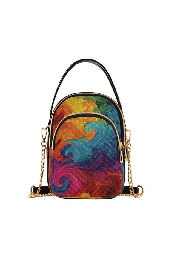Quilted Women's Crossbody Bag Purses and Handbags with Detachable Leather Strap Vibrant Colorful Tie-dye Pattern