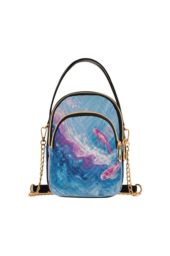 Quilted Women's Crossbody Bag Purses and Handbags with Detachable Leather Strap Vibrant Colors Fish