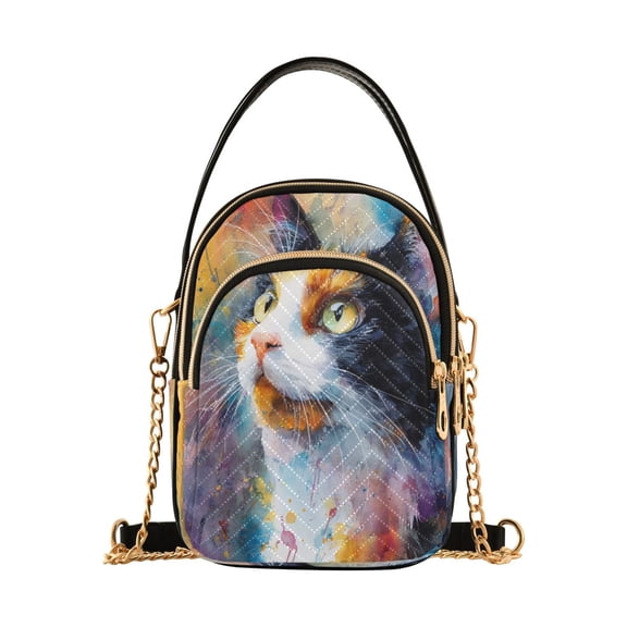 Quilted Women's Crossbody Bag Purses and Handbags with Detachable Leather Strap Watercolor Calico Cat