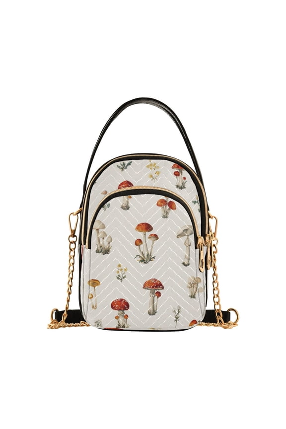 Quilted Women's Crossbody Bag Purses and Handbags with Detachable Leather Strap Watercolor Mushrooms Pattern