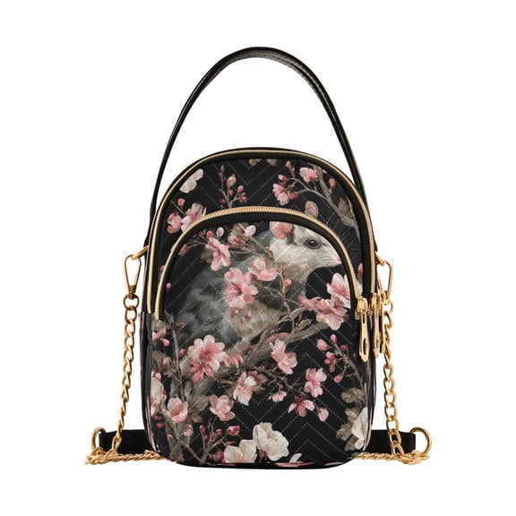 Quilted Women's Crossbody Bag Purses and Handbags with Detachable Leather Strap Watercolor Opossum Pattern