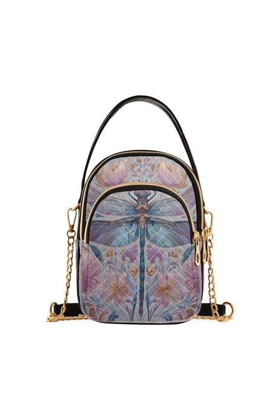 Quilted Women's Crossbody Bag Purses and Handbags with Detachable Leather Strap Watercolor Ornate Dragonfly