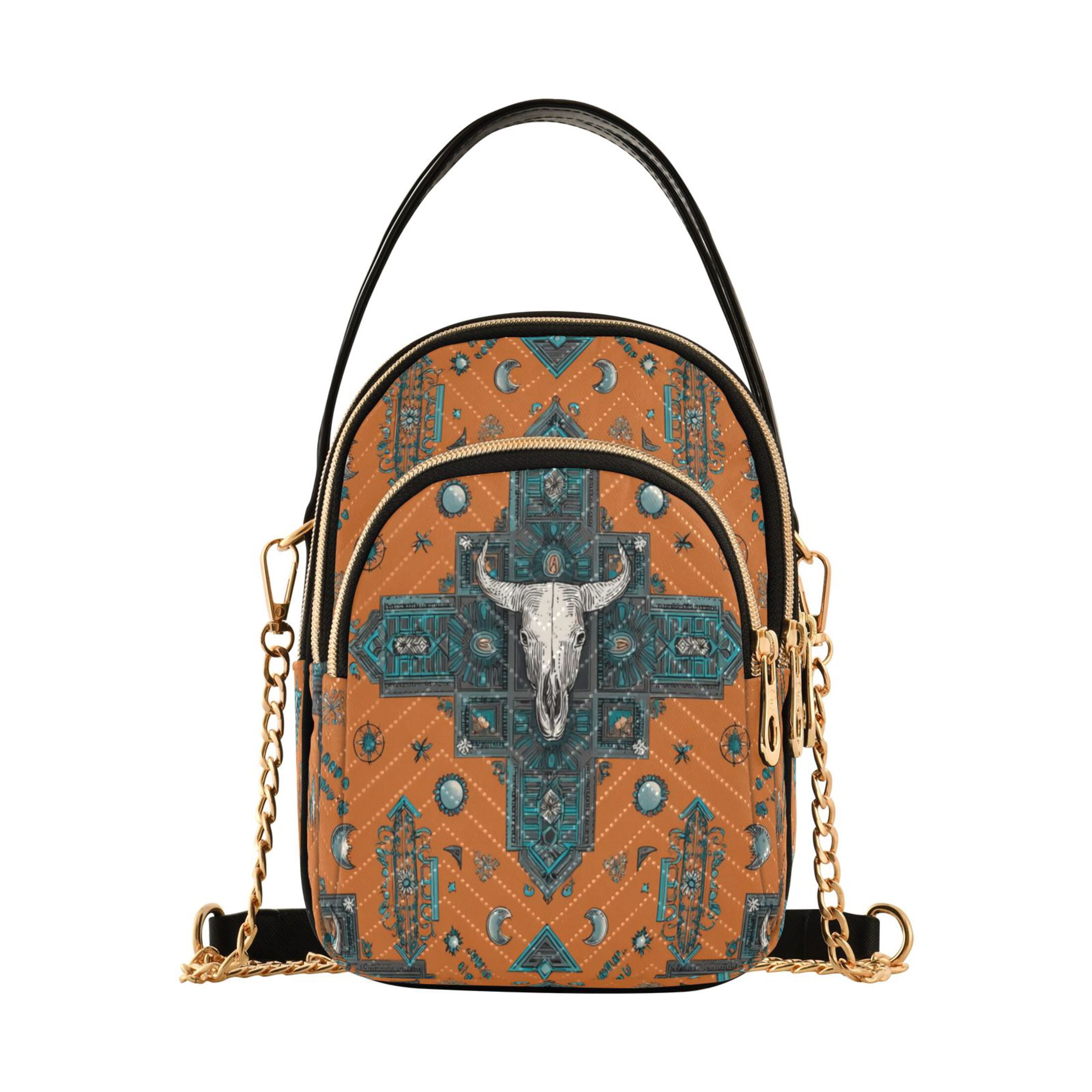 Quilted Women's Crossbody Bag Purses and Handbags with Detachable Leather Strap Western-style Cowhorn Skulls