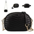thumbnail image 1 of Quilted handbag with detachable handle,shoulder strap and belt,can be used as crossbody,clutch and waistbag, 1 of 7