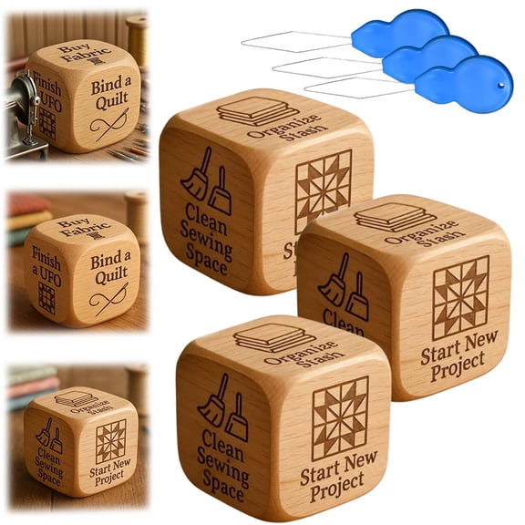 Quilter's Dice, Handmade Wooden 6 Sided Engraved Decision Dice with Engraved Quilting Tasks, Sewing Room Decor for Quilting Tasks for Quilters & Sewing Lovers to Overcome Quiltings