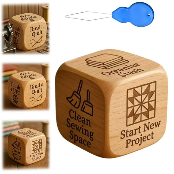 Quilter's Dice, Handmade Wooden 6 Sided Engraved Decision Dice with Engraved Quilting Tasks, Sewing Room Decor for Quilting Tasks for Quilters & Sewing Lovers to Overcome Quiltings