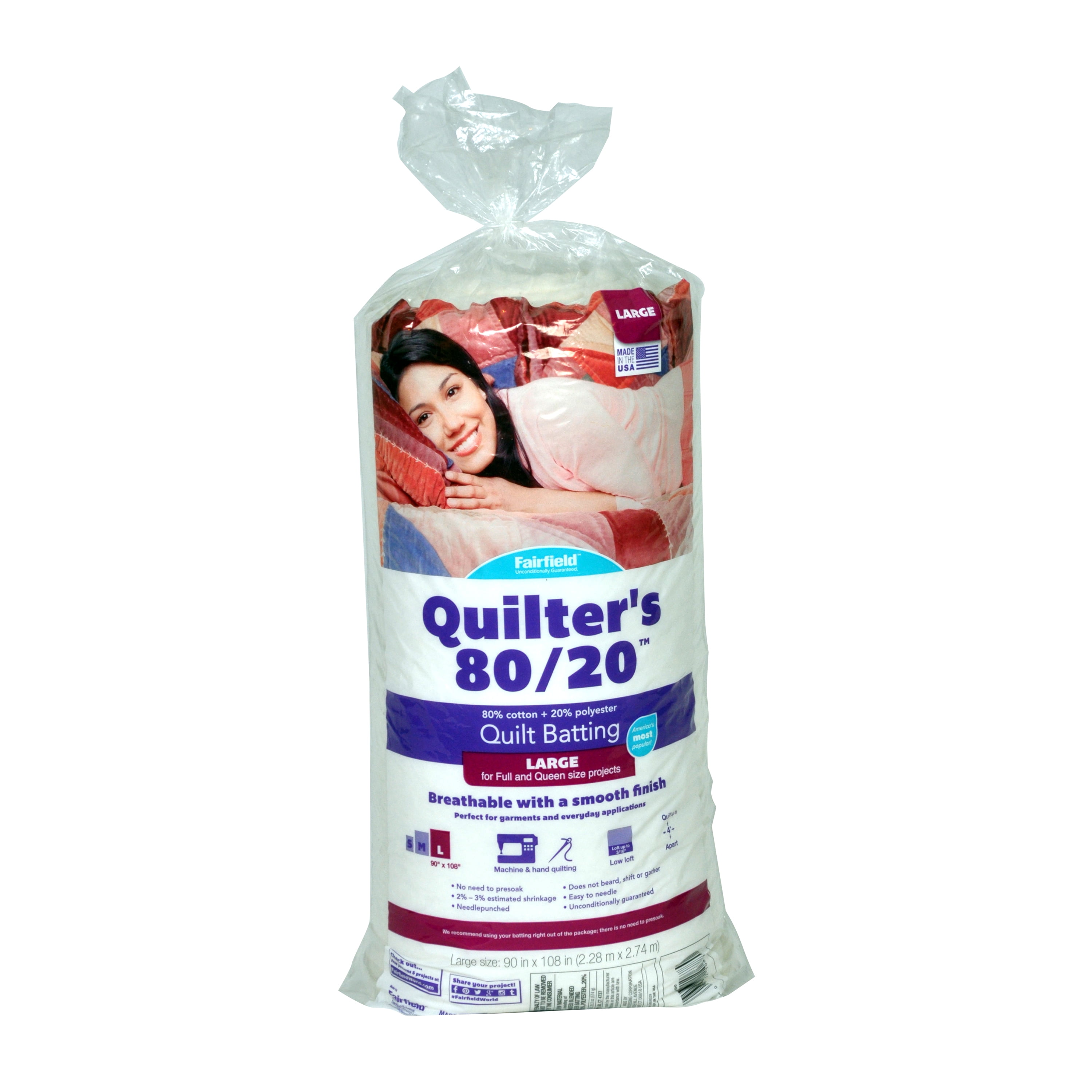 Quilters 80/20 Quilt Batting by Fairfield, 90 inch x 108 inch