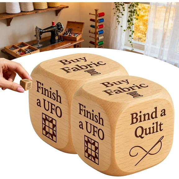 Quilters Dice,Dice,Quilter's Dice,Handmade Wooden 6-Sided Decision Dice,Practical Tool for Quilting Projects,Sewing Room Decor to Spark Inspiration Gift for Quilters(2pcs Wood Quilter)