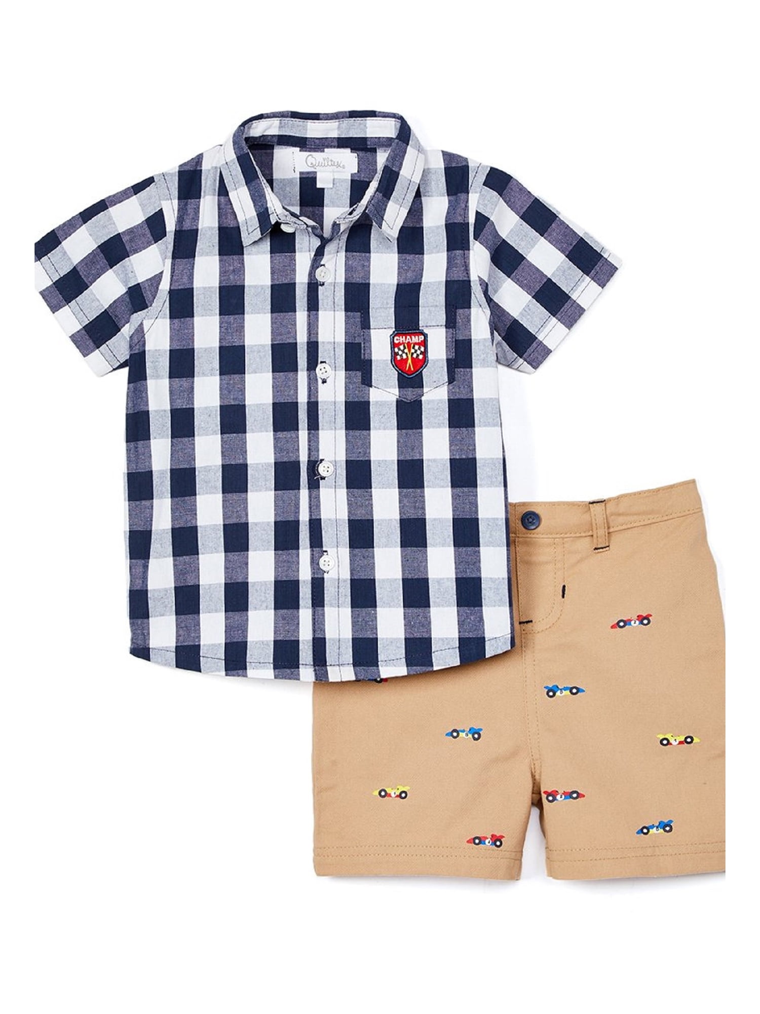 Quiltex Baby Boy Collared Shirt and Short Outfit Set, 2pc