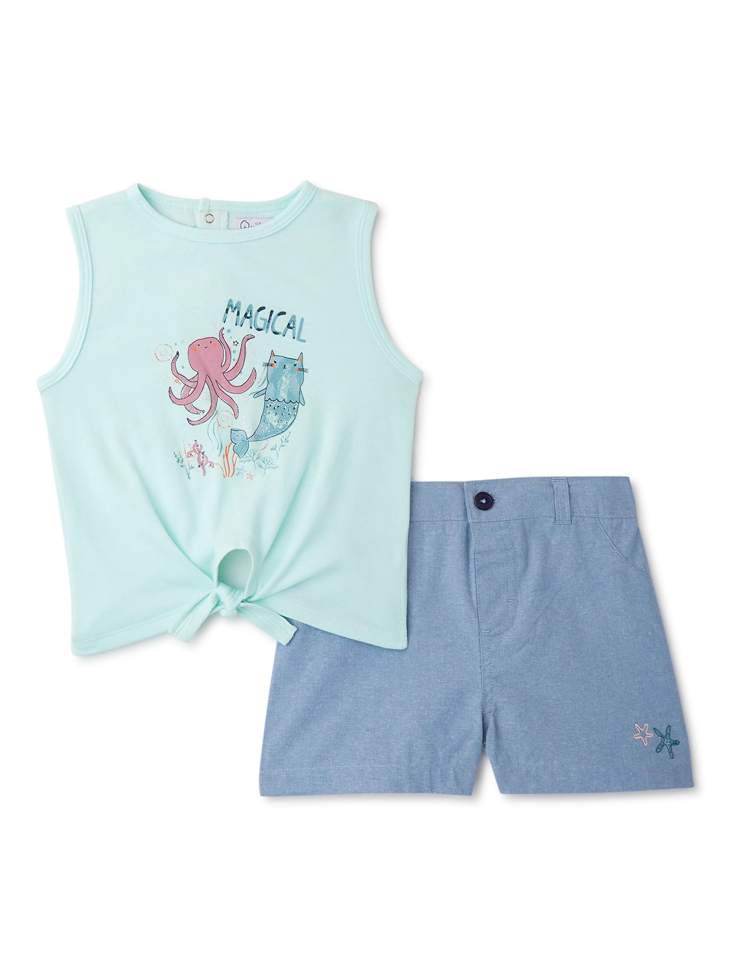 Quiltex Baby Girl & Toddler Girl Top and Short Set, 2Piece, Sizes