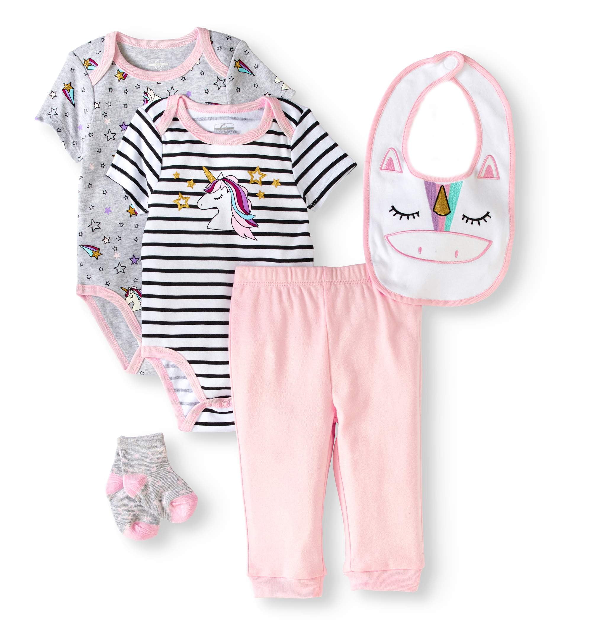 Quiltex Newborn Baby Girl 5pc Layette Se