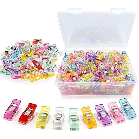Quilting Clips and Sewing Fabric Clips, KOLUPA 200 Pcs Plastic Embroidery Clips with Storage Box, Multipurpose Crafting Tools Supplies and Accessories (Assorted Colors)