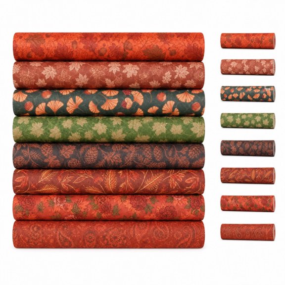 Quilting Fabric with Autumn Maple Leaf Prints, Set of 8 Pieces 15.75 X 19.7 Inches, Red and Green Fall Patterns, for Sewing and Patchwork Projects