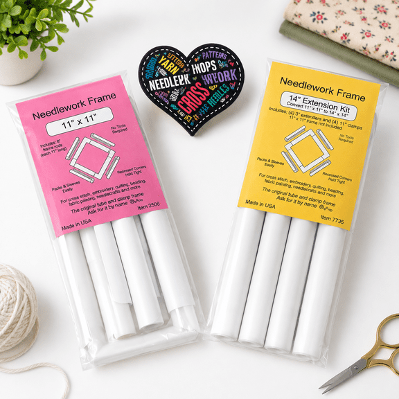 Quilting Frame Set with Extension Kit and Needleworker Sticker, 11x11 Inch Convertible to 14x14 Inch