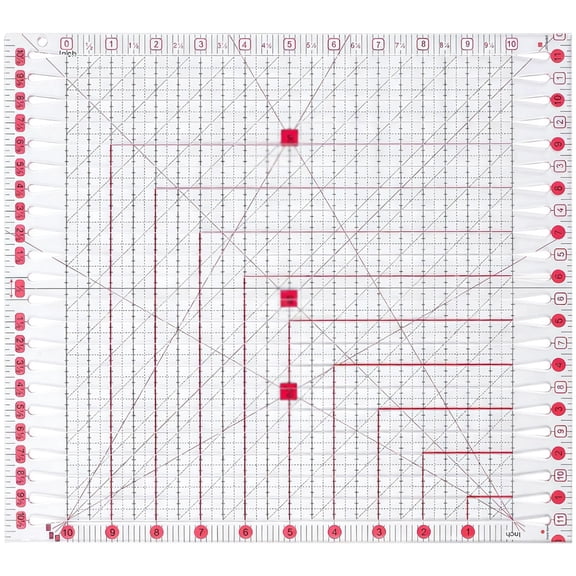 Quilting Ruler, 11.5 x 10 in / 29.2 x 25.4 cm Square Sewing Ruler for Fabric, Clear Mark Slotted Ruler with 45/60 Degree Angle, Transparent Plastic Patchwork Ruler for DIY Sewing and Crafting