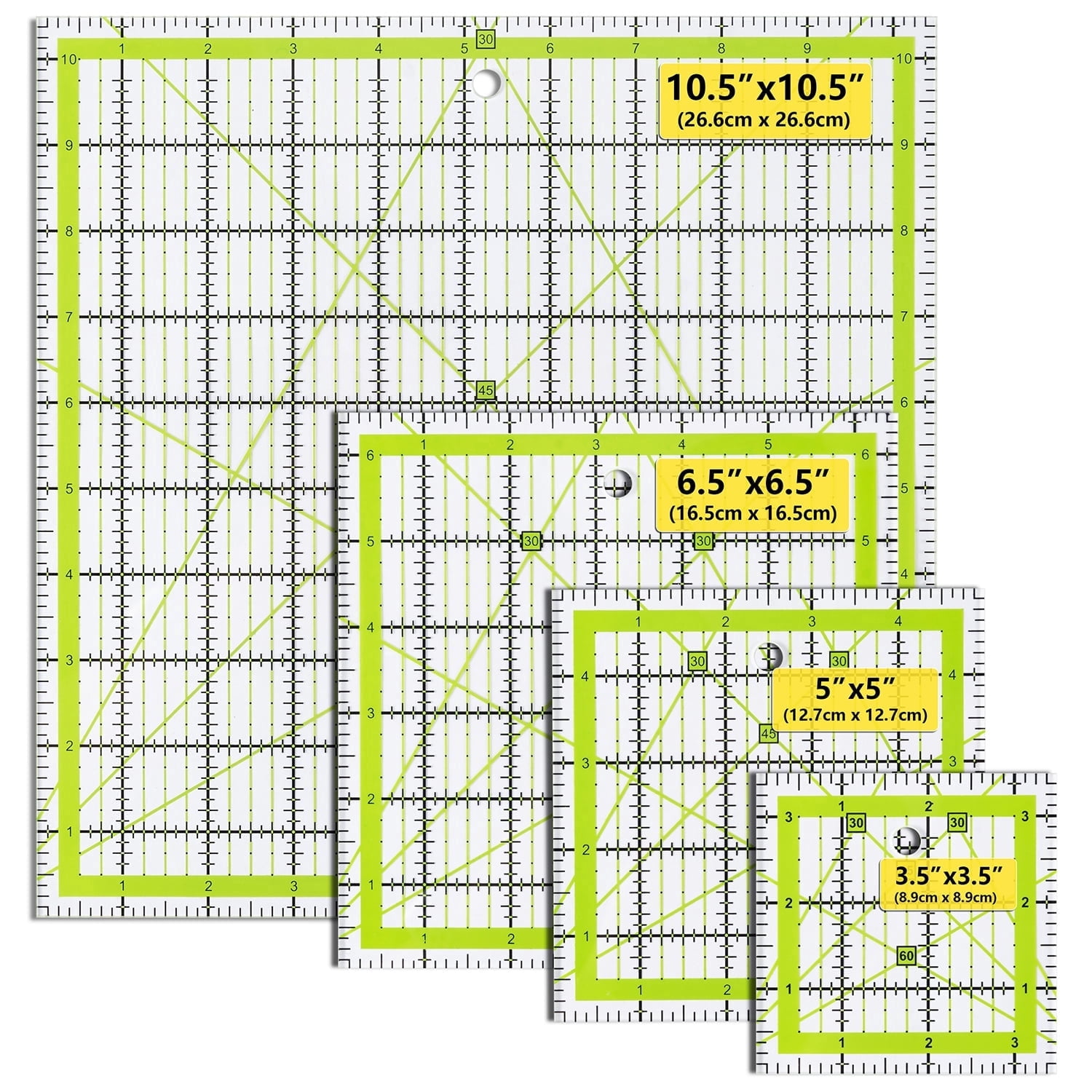 Quilting Rulers 4 Piece Square Acrylic Sewing Templates, 3.5