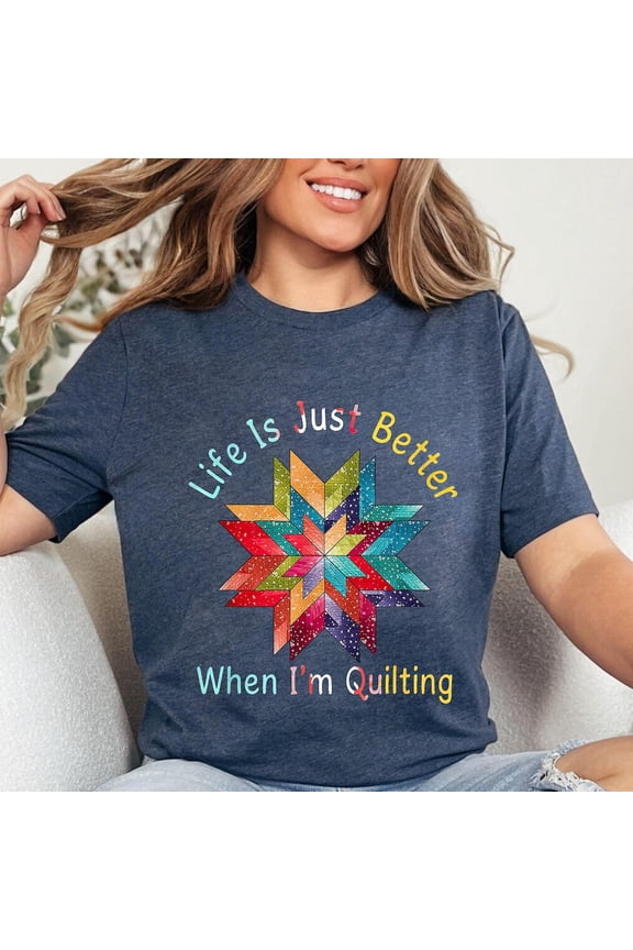 Quilting T-Shirt: Patchwork Star Design, Quilter Gift TSHIRT All Size S-5XL