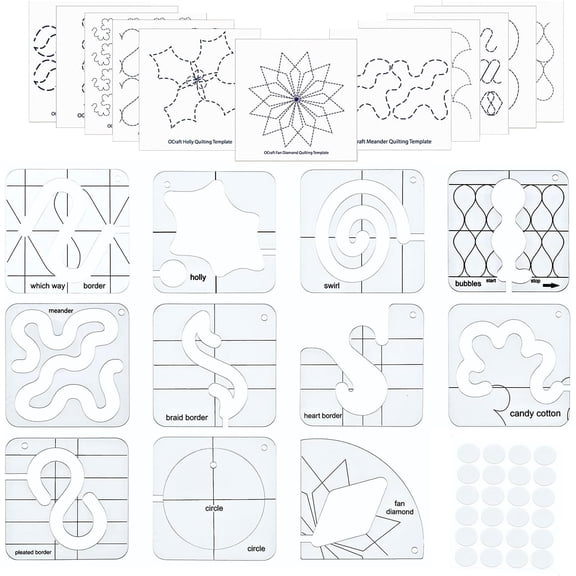 Quilting Templates 11-Piece Set with Free Motion Quilting Rulers and TemplatesLow Shank Machine Quilting Templates - Essential Quilting Supplies