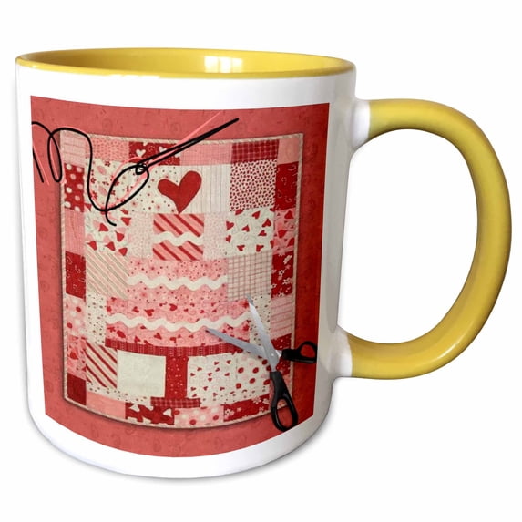 3drose, Quilting the Cake, 15oz Two-tone Yellow Mug